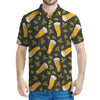 Beer Hop Cone And Leaf Pattern Print Men's Polo Shirt