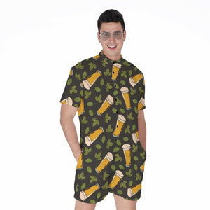 Beer Hop Cone And Leaf Pattern Print Men's Rompers