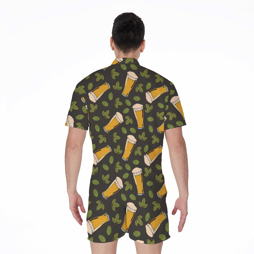 Beer Hop Cone And Leaf Pattern Print Men's Rompers