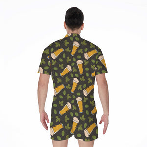 Beer Hop Cone And Leaf Pattern Print Men's Rompers