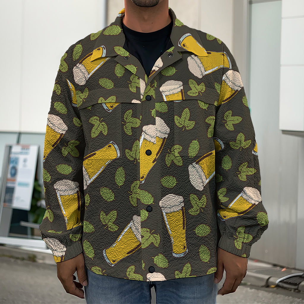 Beer Hop Cone And Leaf Pattern Print Men's Shirt Jacket