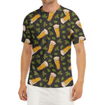 Beer Hop Cone And Leaf Pattern Print Men's Short Sleeve Rash Guard