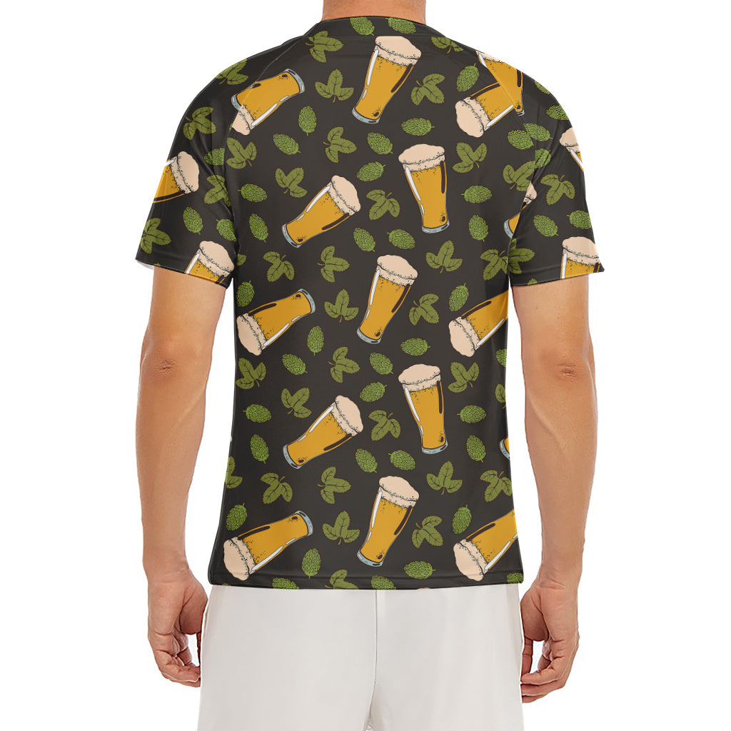 Beer Hop Cone And Leaf Pattern Print Men's Short Sleeve Rash Guard