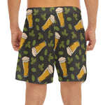 Beer Hop Cone And Leaf Pattern Print Men's Split Running Shorts