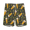 Beer Hop Cone And Leaf Pattern Print Men's Sports Shorts