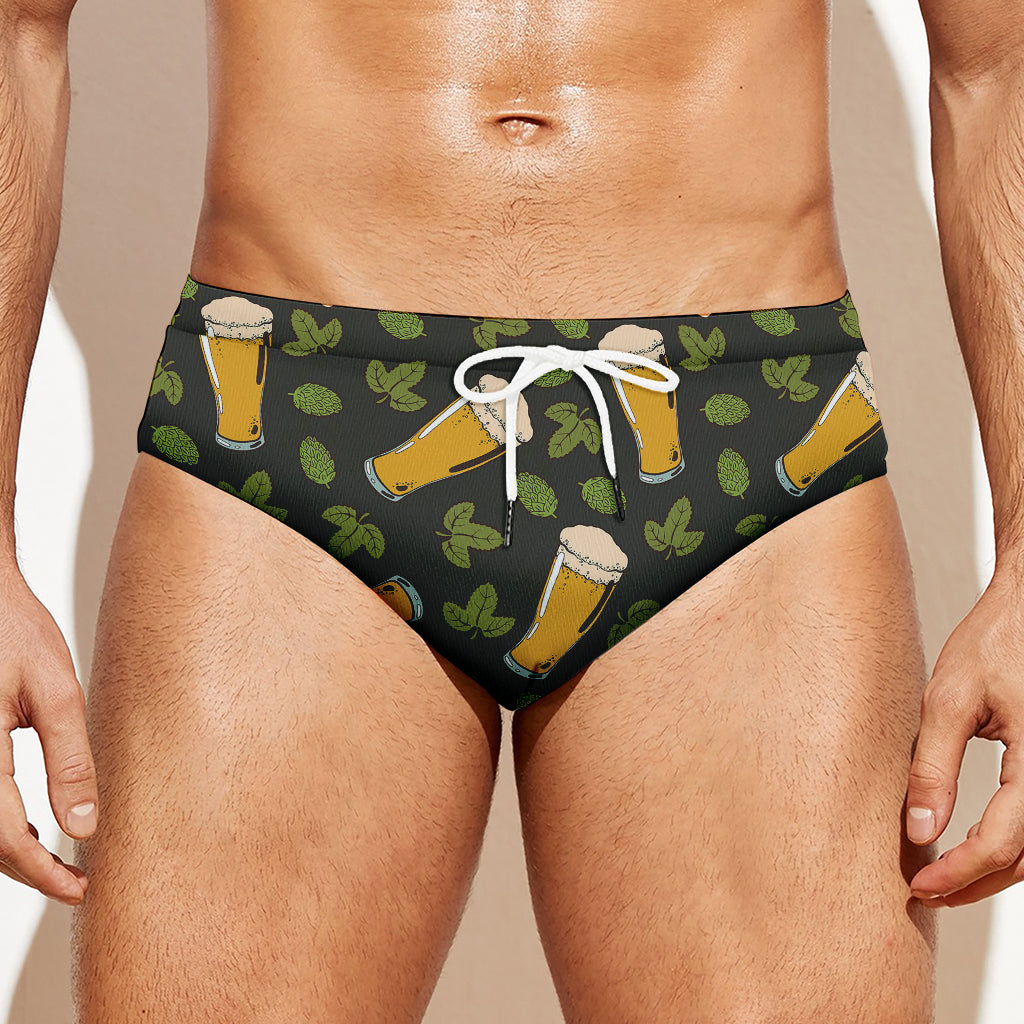 Beer Hop Cone And Leaf Pattern Print Men's Swim Briefs