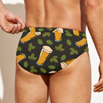 Beer Hop Cone And Leaf Pattern Print Men's Swim Briefs