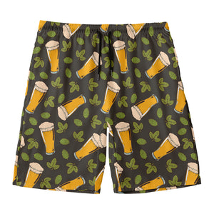 Beer Hop Cone And Leaf Pattern Print Men's Swim Trunks