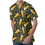 Beer Hop Cone And Leaf Pattern Print Men's Velvet T-Shirt