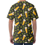 Beer Hop Cone And Leaf Pattern Print Men's Velvet T-Shirt