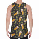 Beer Hop Cone And Leaf Pattern Print Men's Velvet Tank Top