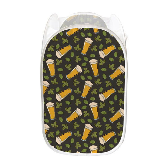 Beer Hop Cone And Leaf Pattern Print Mesh Laundry Hamper