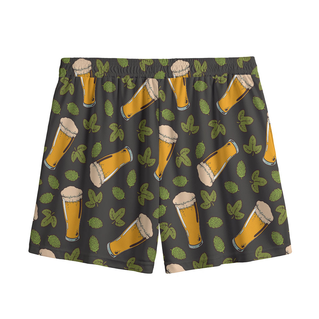 Beer Hop Cone And Leaf Pattern Print Mesh Shorts