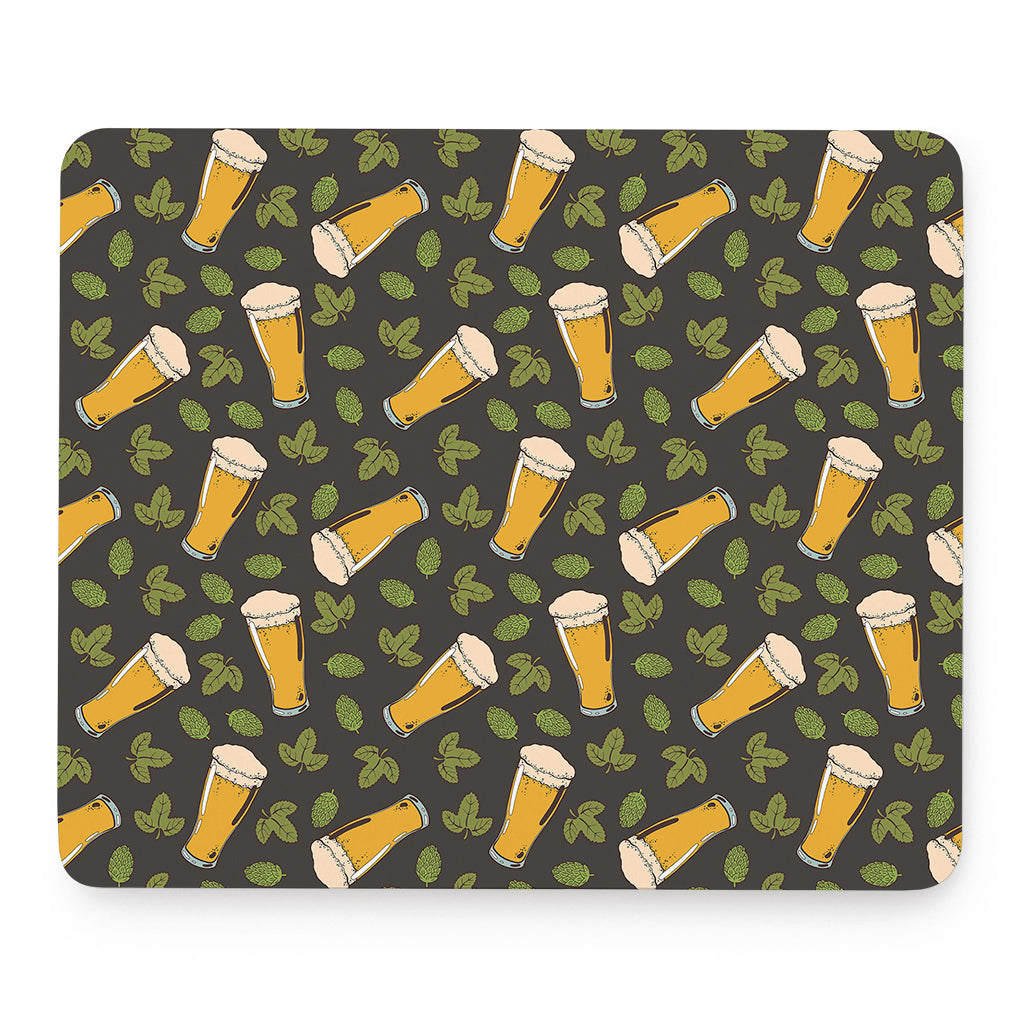 Beer Hop Cone And Leaf Pattern Print Mouse Pad