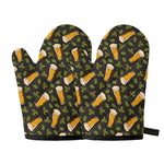 Beer Hop Cone And Leaf Pattern Print Oven Mitts