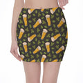 Beer Hop Cone And Leaf Pattern Print Pencil Mini Skirt