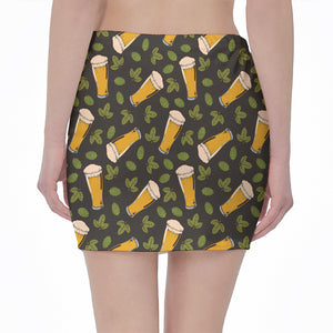 Beer Hop Cone And Leaf Pattern Print Pencil Mini Skirt