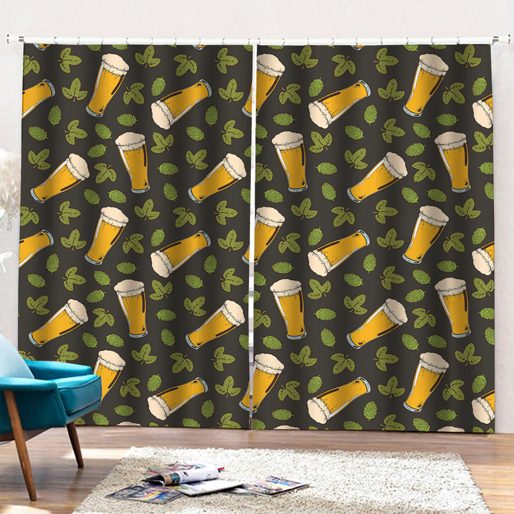 Beer Hop Cone And Leaf Pattern Print Pencil Pleat Curtains