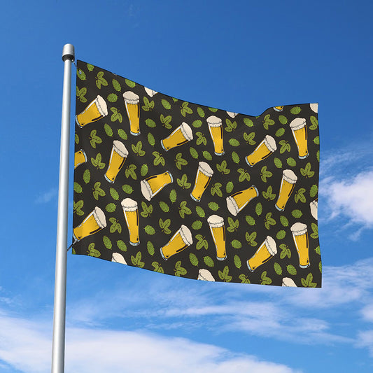 Beer Hop Cone And Leaf Pattern Print Polyester Flag