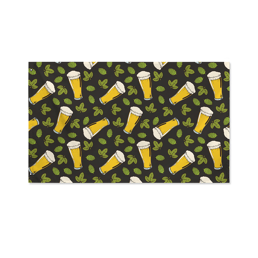 Beer Hop Cone And Leaf Pattern Print Polyester Flag