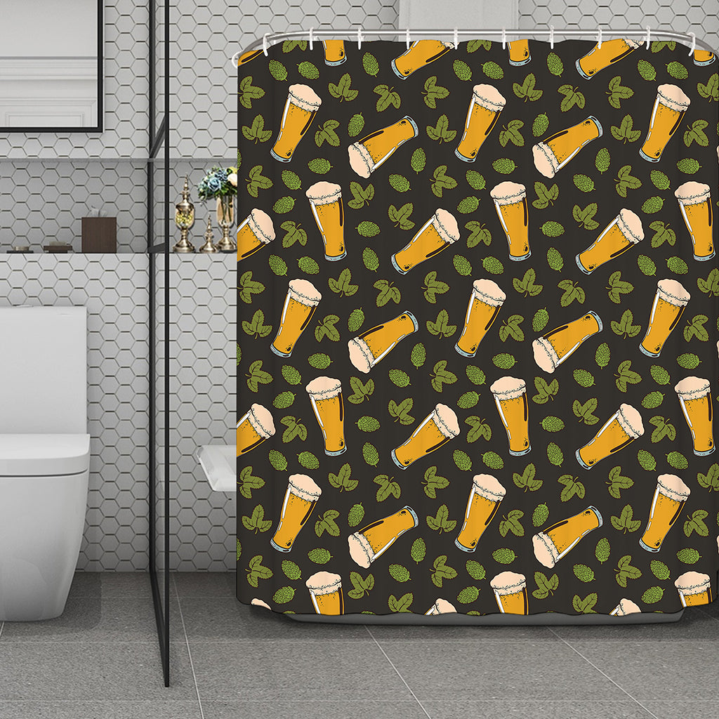 Beer Hop Cone And Leaf Pattern Print Polyester Shower Curtain