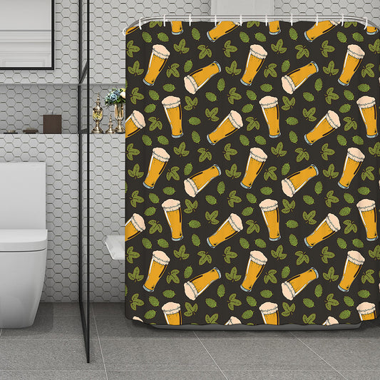 Beer Hop Cone And Leaf Pattern Print Polyester Shower Curtain