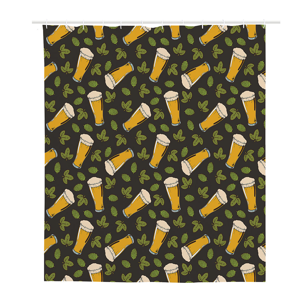 Beer Hop Cone And Leaf Pattern Print Polyester Shower Curtain