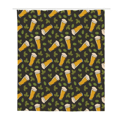 Beer Hop Cone And Leaf Pattern Print Polyester Shower Curtain