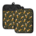 Beer Hop Cone And Leaf Pattern Print Pot Holders With Pocket