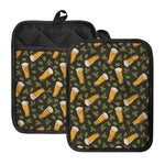 Beer Hop Cone And Leaf Pattern Print Pot Holders With Pocket