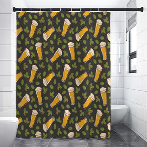 Beer Hop Cone And Leaf Pattern Print Premium Shower Curtain