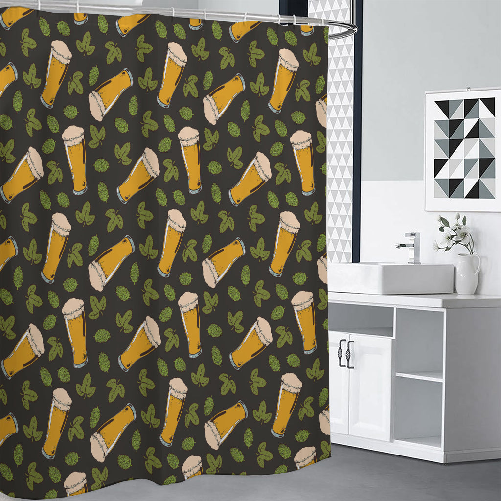 Beer Hop Cone And Leaf Pattern Print Premium Shower Curtain