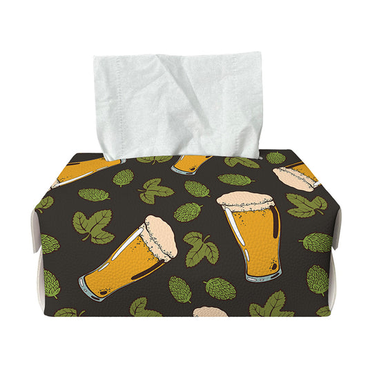 Beer Hop Cone And Leaf Pattern Print Rectangle Tissue Box Cover