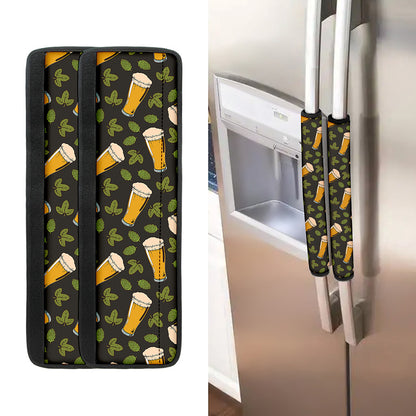 Beer Hop Cone And Leaf Pattern Print Refrigerator Handle Covers