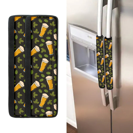 Beer Hop Cone And Leaf Pattern Print Refrigerator Handle Covers