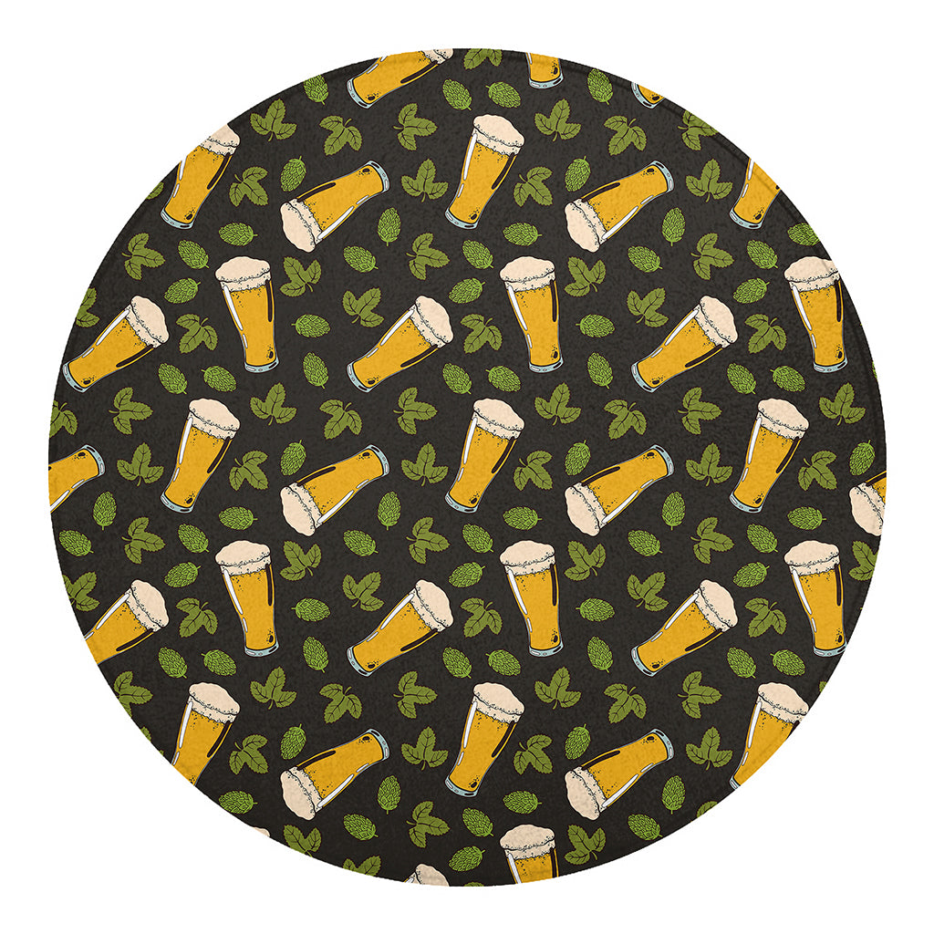 Beer Hop Cone And Leaf Pattern Print Round Blanket