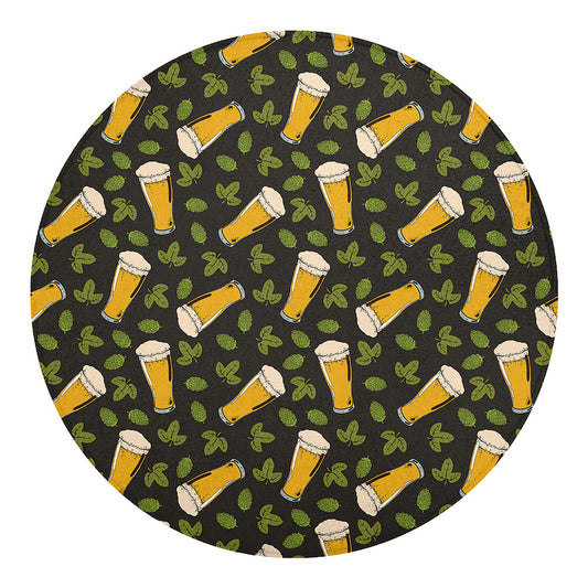 Beer Hop Cone And Leaf Pattern Print Round Blanket