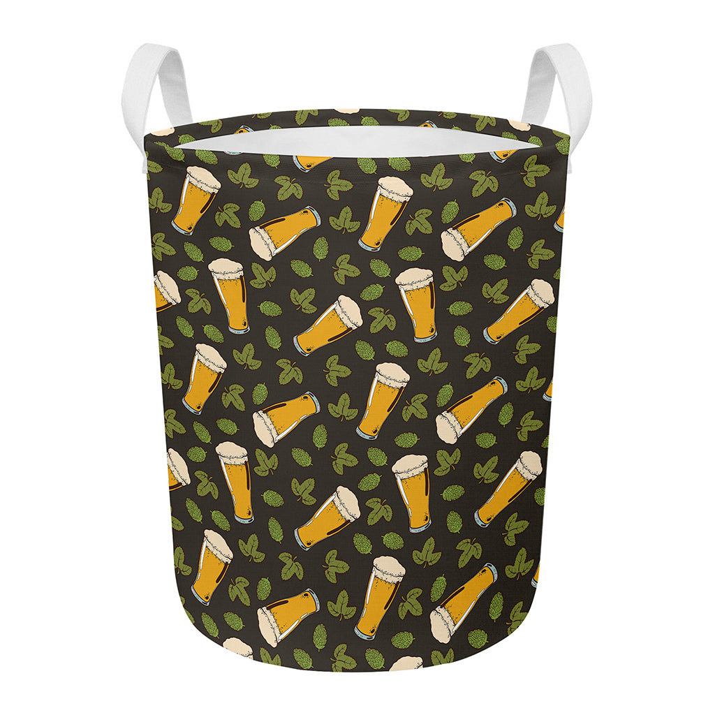 Beer Hop Cone And Leaf Pattern Print Round Laundry Basket