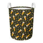 Beer Hop Cone And Leaf Pattern Print Round Laundry Basket