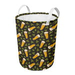 Beer Hop Cone And Leaf Pattern Print Round Laundry Basket