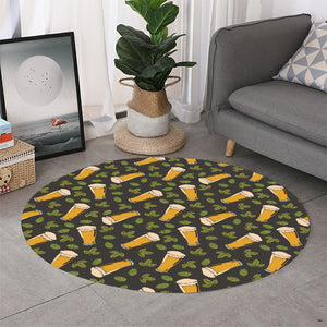 Beer Hop Cone And Leaf Pattern Print Round Rug