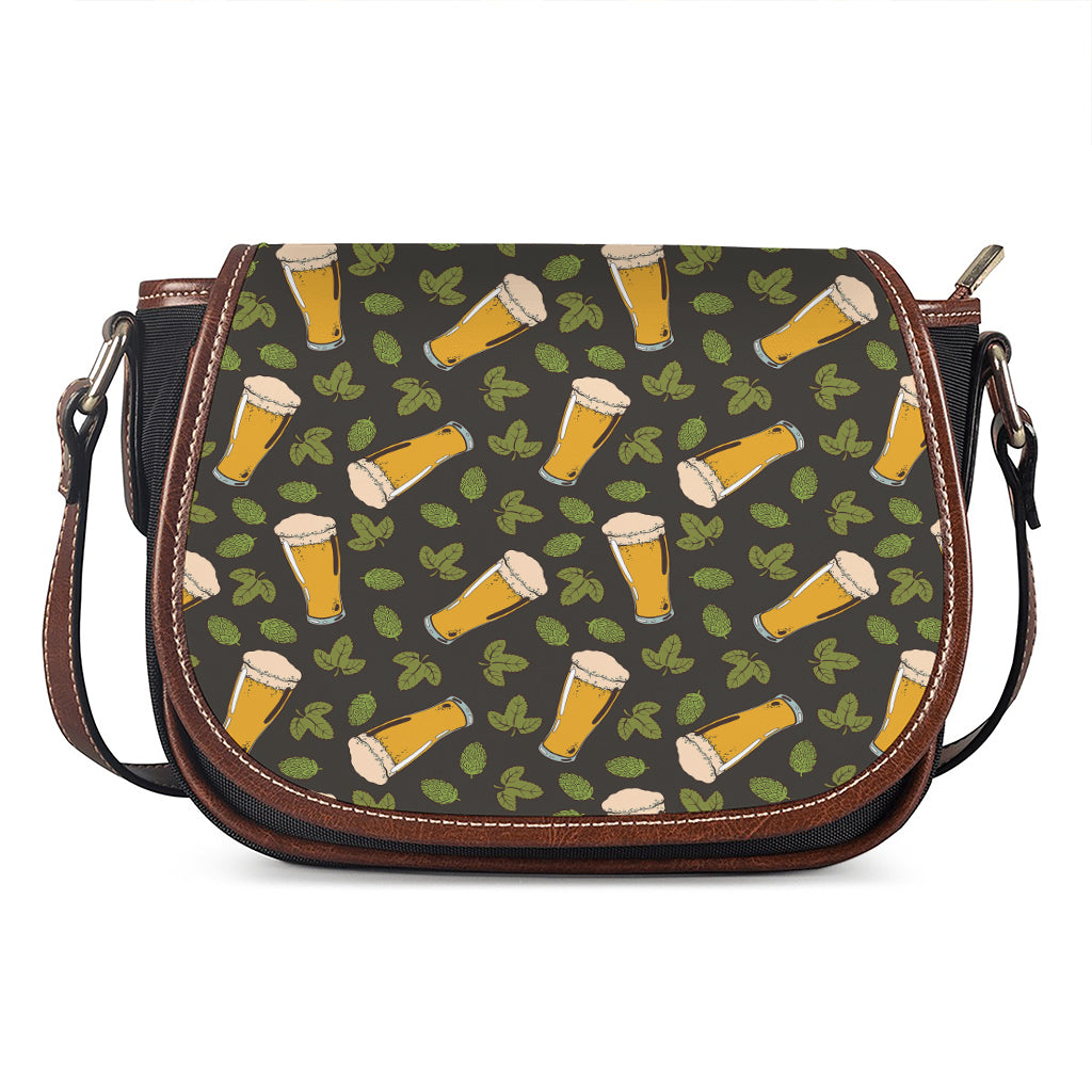 Beer Hop Cone And Leaf Pattern Print Saddle Bag