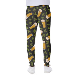 Beer Hop Cone And Leaf Pattern Print Scuba Joggers