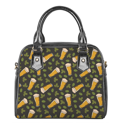Beer Hop Cone And Leaf Pattern Print Shoulder Handbag