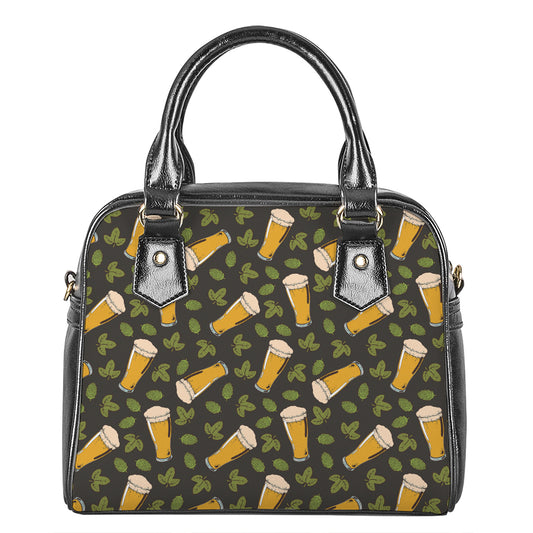 Beer Hop Cone And Leaf Pattern Print Shoulder Handbag