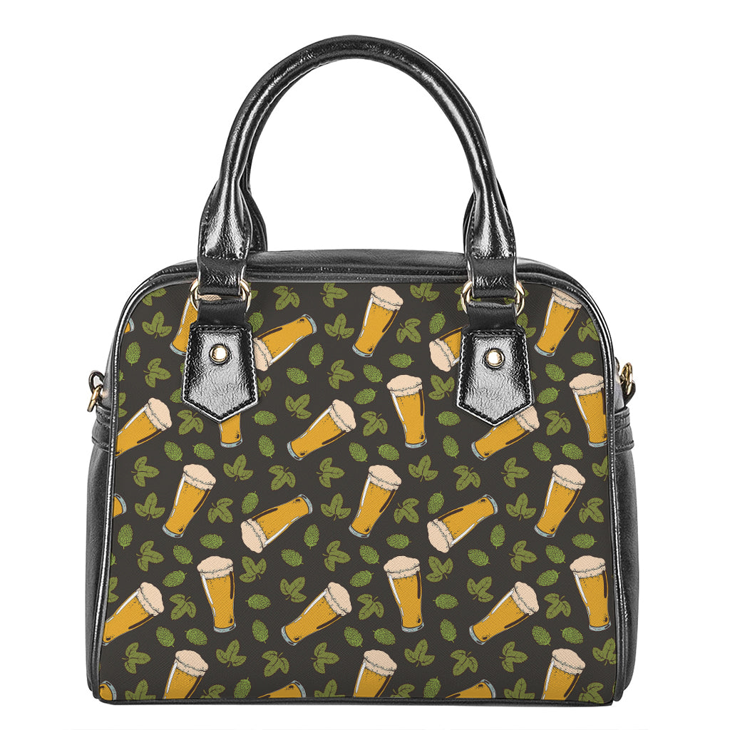 Beer Hop Cone And Leaf Pattern Print Shoulder Handbag