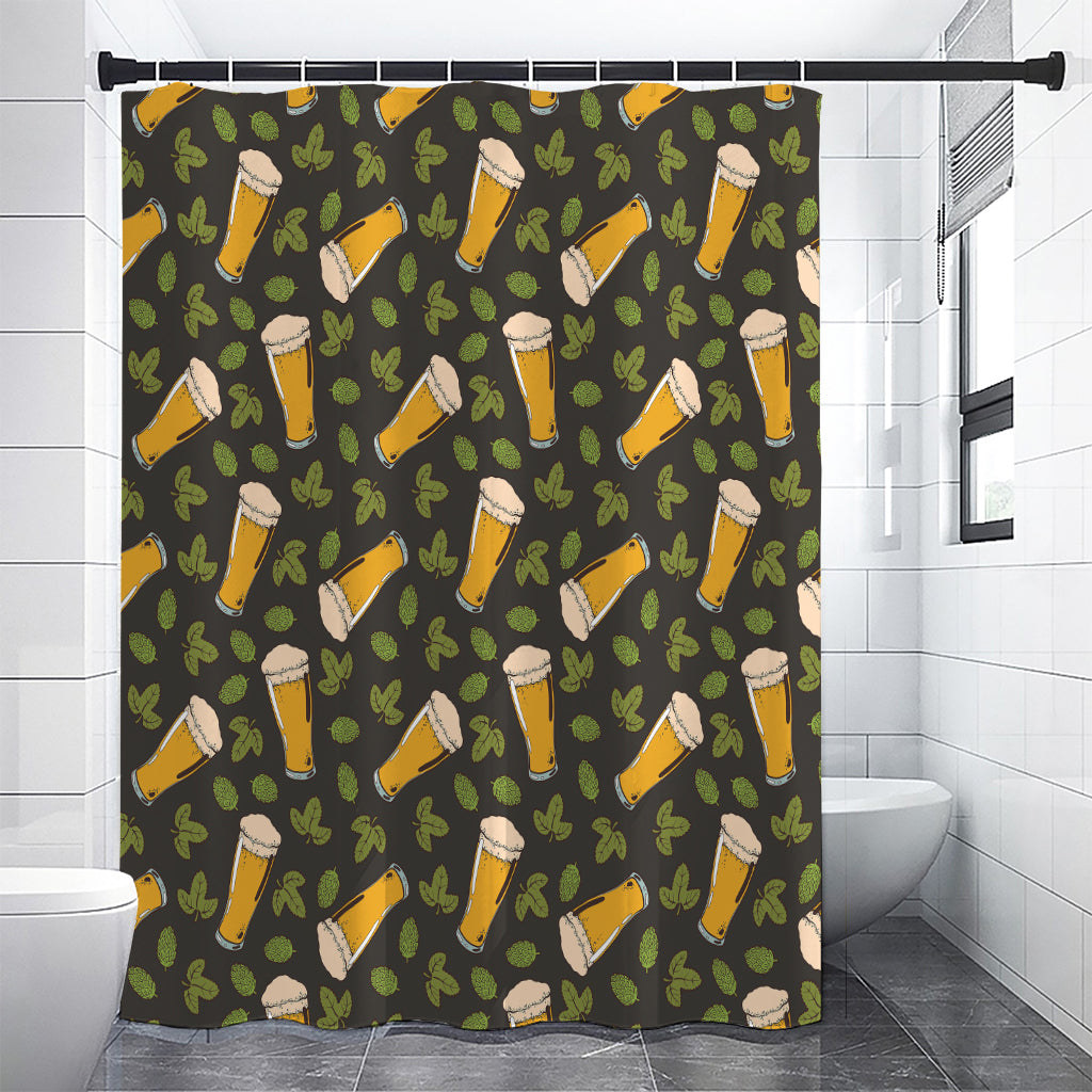 Beer Hop Cone And Leaf Pattern Print Shower Curtain