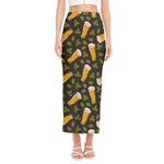 Beer Hop Cone And Leaf Pattern Print Side Slit Maxi Skirt