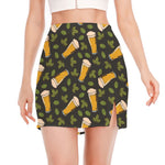 Beer Hop Cone And Leaf Pattern Print Side Slit Mini Skirt