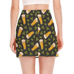 Beer Hop Cone And Leaf Pattern Print Side Slit Mini Skirt